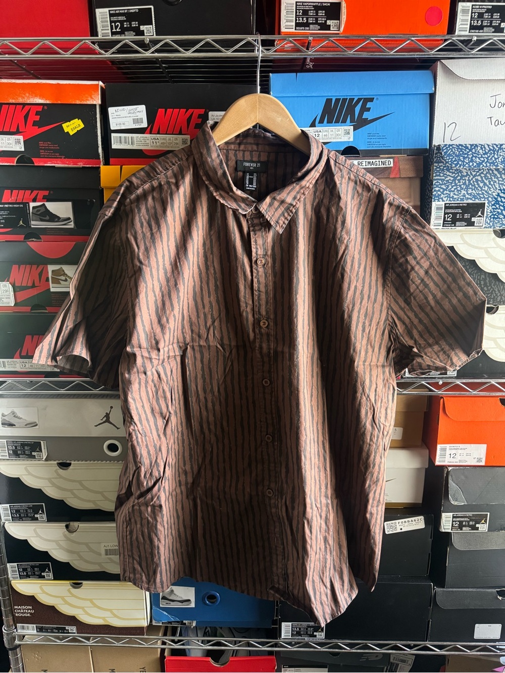 Forever 21 Brown Striped Short-Sleeve Button-Down Shirt